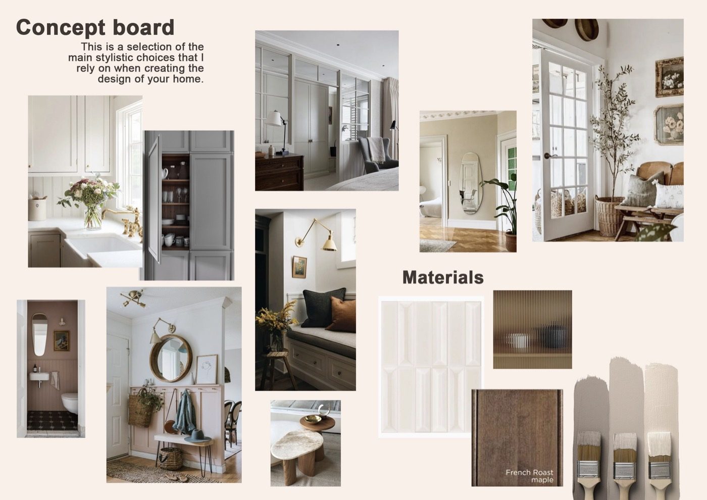 Concept board with materials and references
